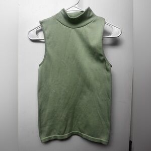 Olivia Jordan Ribbed Sleeveless Turtleneck Top Lime Green Medium Fitted